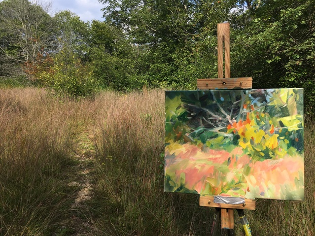 Process of plein-air painting . Dogtown, Gloucester MA Jane Deering Gallery Vanessa Michalak | Green Space