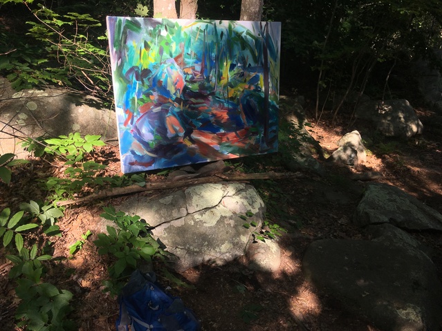 Process of plein-air painting . Dogtown, Gloucester MA Jane Deering Gallery Vanessa Michalak | Green Space