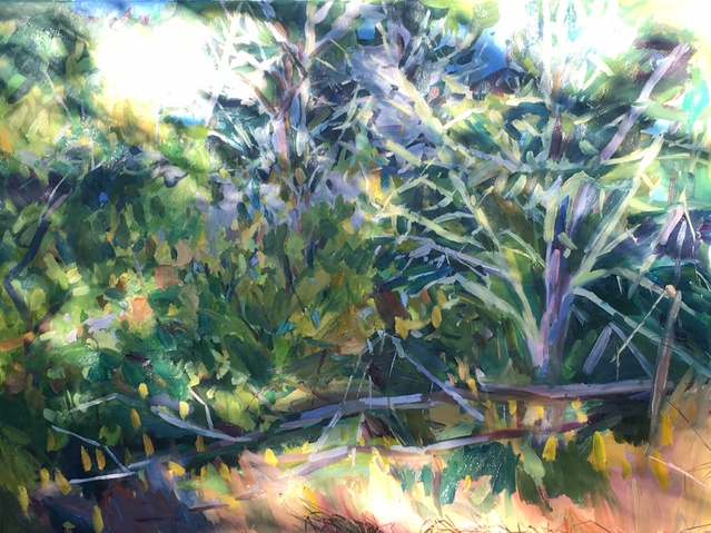 Process of plein-air painting in Dogtown, Gloucester MA Jane Deering Gallery Vanessa Michalak | Green Space