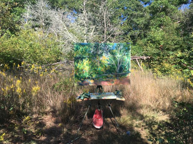 Process of plein-air painting in Dogtown, Gloucester MA Jane Deering Gallery Vanessa Michalak | Green Space