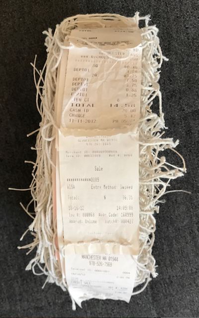 Untitled Jane Deering Gallery Gail Barker | Art as Process Paper receipts, linen thread