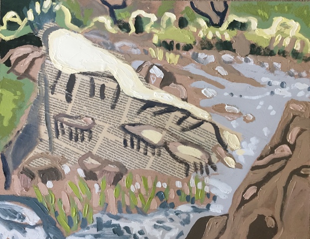 Lighthouse Beach (Newspaper) Jane Deering Gallery Amy Robson | Keep Looking Oil on board with collage