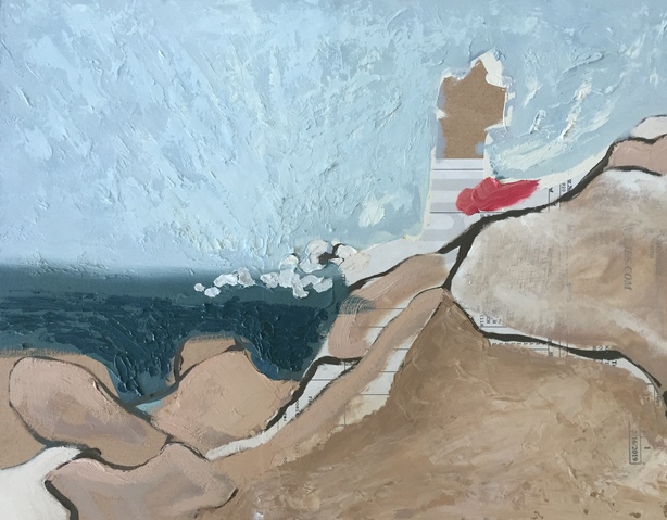 Lighthouse Collage (Art Supplies) Jane Deering Gallery Amy Robson | Keep Looking Oil on board with collage