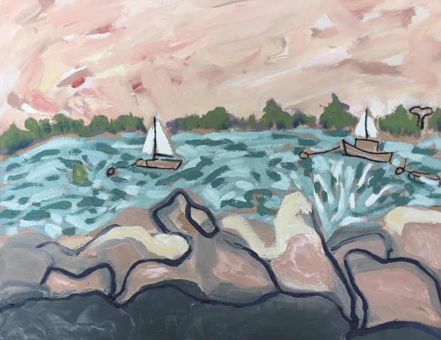 Two Boats (Pink) Jane Deering Gallery Amy Robson | Keep Looking Oil on board