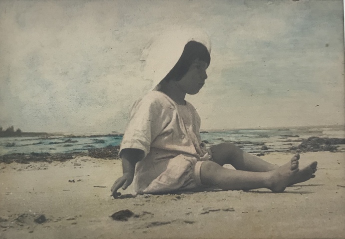 Helen on Wingaersheek Beach at the SEG summer camp Jane Deering Gallery Gloucester, Cape Ann | of time and place Hand-tinted photograph