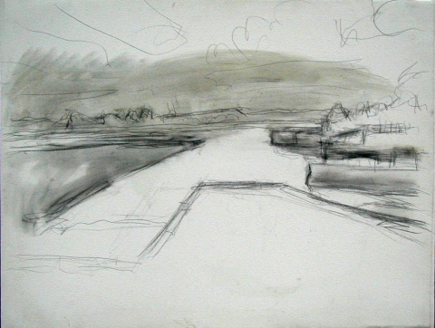 Squam Wharfs at Low Tide Jane Deering Gallery Shaun McNiff graphite on canvas