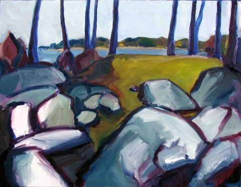 Pre-Wharf Squam Moraine 1 and Trees Jane Deering Gallery Shaun McNiff oil on canvas