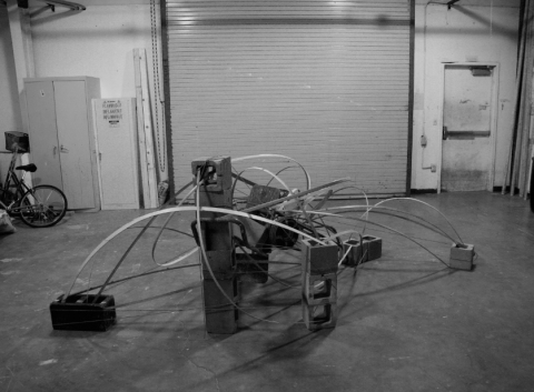 Decarr Jane Deering Gallery Exhibition: MFA candidates . UCSB & UCDavis Cinder blocks, rope, wood, metal carts
