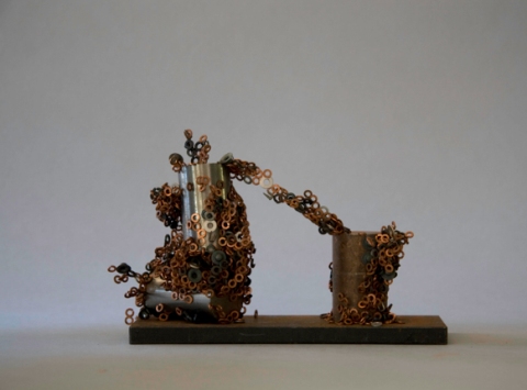 Group 1 Model K, artist edition Jane Deering Gallery Alice Hutchins Iron, copper-coated and plated steel washers, three Alnico magnets