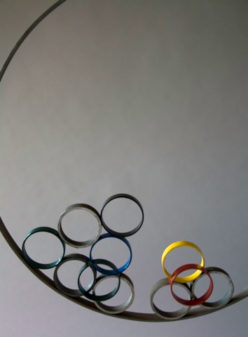 Cercel Gris (detail) Jane Deering Gallery Alice Hutchins Large steel ring, painted rings, Alnico magnet