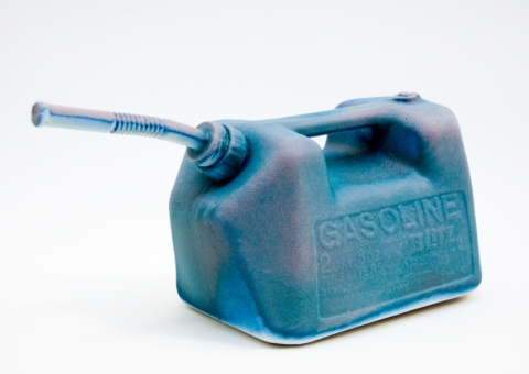 Blitz 2 Gallon Gas Can (angle view) Jane Deering Gallery Exhibition: Ceramics . 'A Thousand Hours' Porcelain