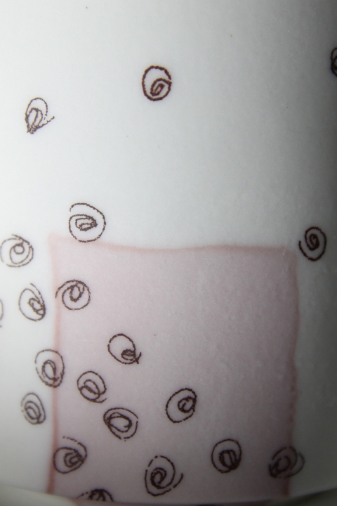 Detail : Tea x 4 Jane Deering Gallery Exhibition: Ceramics . 'A Thousand Hours' Cone 6 Porcelain, soluble salts