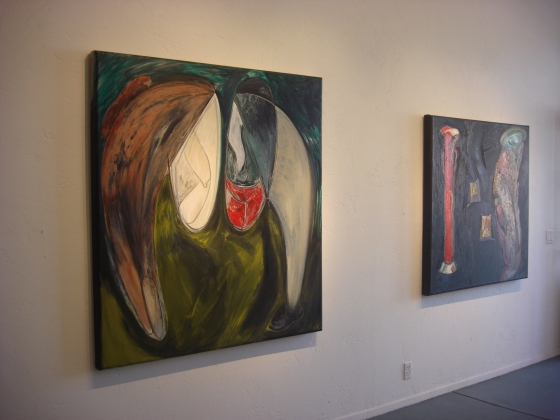 Installation shot : JOAN TANNER | in direct dialogue Jane Deering Gallery Joan Tanner On right: Indirect Dialogue (1985) . Oil on canvas . 48x48 inches