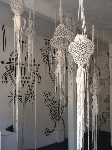 Installation shot of the Sculptures Jane Deering Gallery Nathan Hayden Wire and yarn