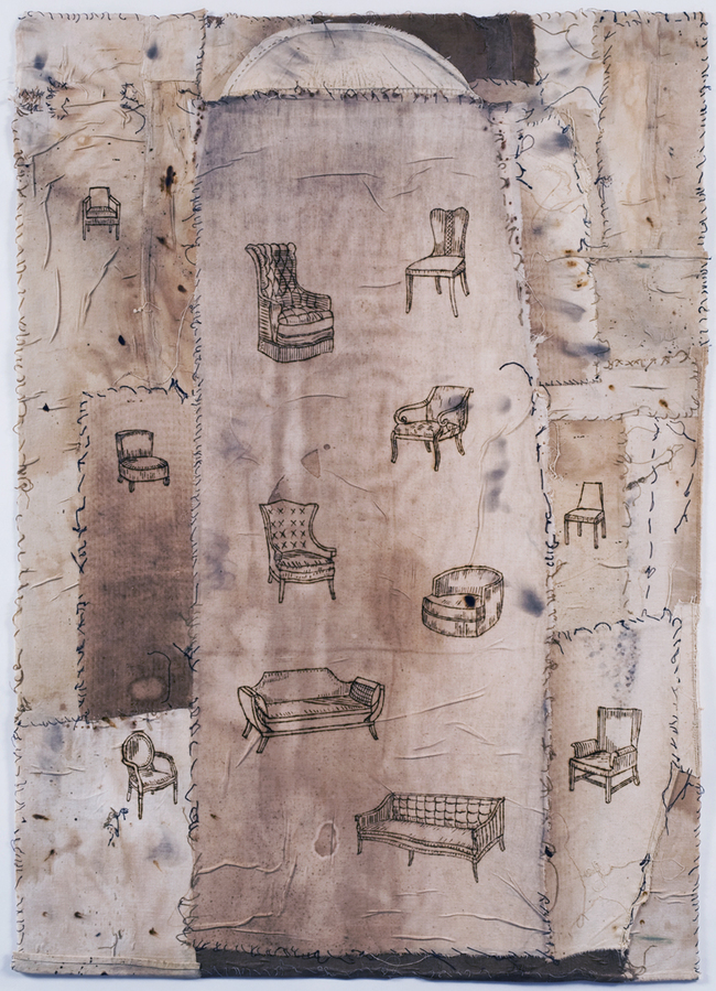 Untitled Jane Deering Gallery Selection of works Pyrography, thread on vintage ironing board cover