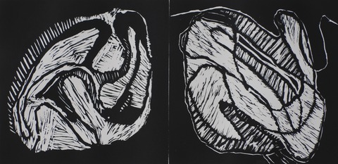 Doubly Dark Jane Deering Gallery Geoffrey Bayliss Linocut print (black ink). Printed on Magnani Revere Silk paper.