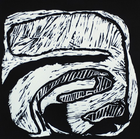 Furrowed III Jane Deering Gallery Geoffrey Bayliss Linocut print (black ink). Printed on Magnani Revere Silk paper.