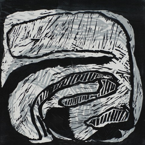 Furrowed IV Jane Deering Gallery Geoffrey Bayliss Linocut print (black ink over grey). Printed on Rives BFK paper.