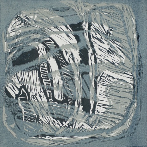 Furrowed VI Jane Deering Gallery Geoffrey Bayliss Linocut print (black ink under grey field). Printed on Rives BFK paper.