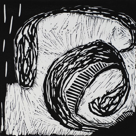 Plowed Morning Jane Deering Gallery Geoffrey Bayliss Linocut print (black ink). Printed on Magnani Revere Silk paper