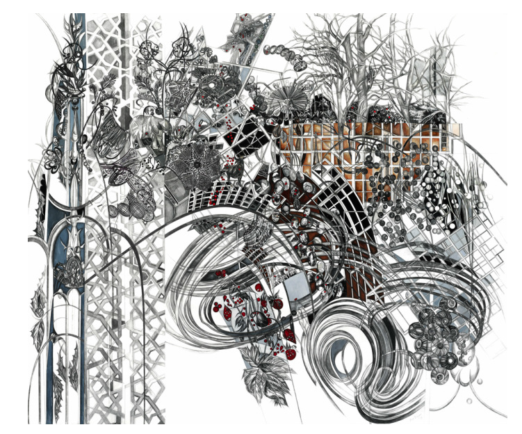 Entangled Grid Jane Deering Gallery Selected works by California artists Graphite, Prismacolor, gouache, oil, ink and cut paper and yuppo on paper