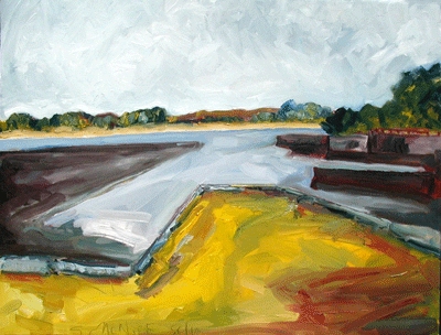 Squam Wharfs at Low Tide Jane Deering Gallery Shaun McNiff Oil on canvas