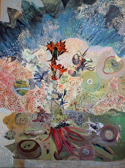 Lunar Phase (Early Morning Birds) Lunar Phase and Nano Nature Landscapes acrylic, paper, photo/collage on canvas