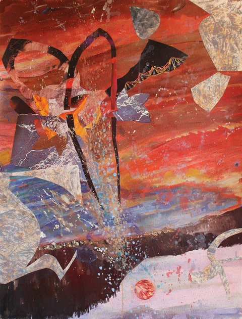 Lunar Phase (Fire Bird) Large Paintings on canvas & paper acrylic, watercolor ink, photo/collage on 300 lb. cold press Arches paper