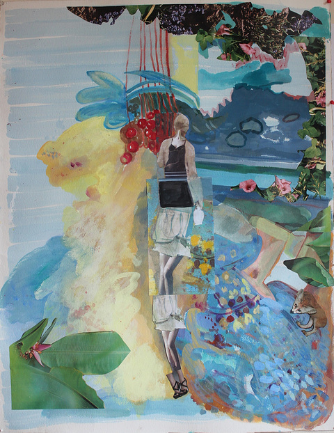Trouble In Paradise (revisited) Nano Seaweed/Lunar Phase Series on canvas & paper mixed media on 300lb. cold press Arches hand molded archival paper