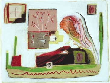 JANET MATHIAS COLLAGE acrylic paint, pencil, ink and fabric on paper