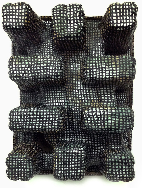 Smurf Tower PAINTED SCULPTURE acrylic paint on packaging