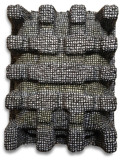 Button 2 PAINTED SCULPTURE acrylic paint on packing material