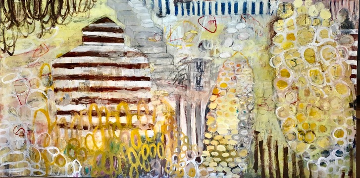 Jean Sheckler Beebe Seed Corn Acrylic paint and collage on paper