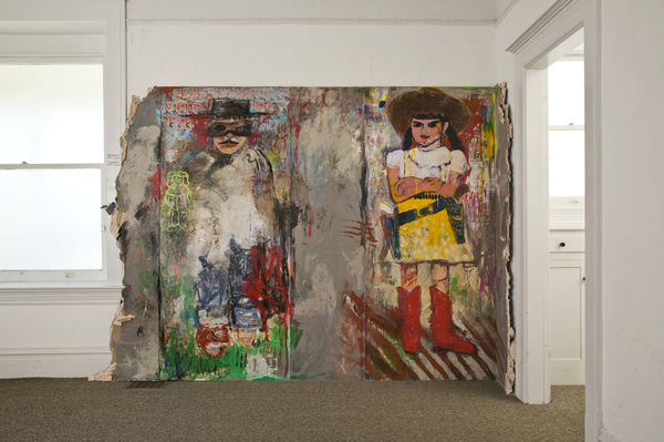 Jean Sheckler Beebe Urban Art Mixed Media on doors with dry wall and concrete