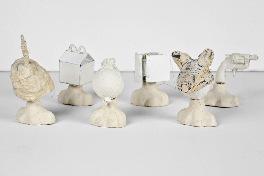 not the shrinking flea JEN BANDINI constructions Paperclay, plaster, foam, paper, pva, papier mache, ink, fabric, string