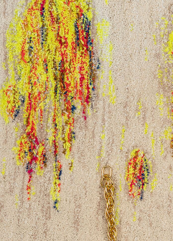 Chrome Yellow Pair - detail f i b e r Rug wool with metal chain