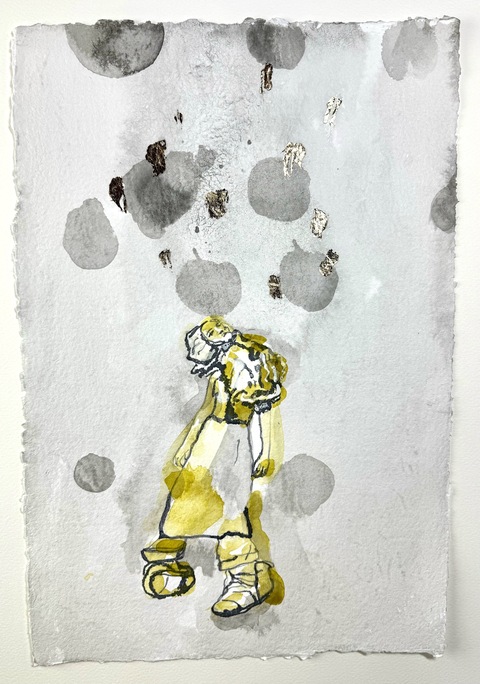 Drawings for Sculpture, Dancing with Myself p a p e r Ink and reflective Mylar on handmade paper