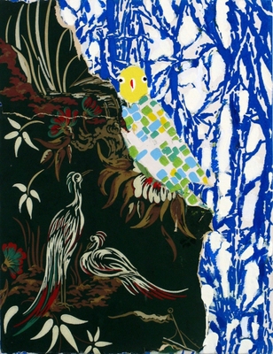 Jessica Weiss Birds 2008 Acrylic, ink and wallpaper on canvas