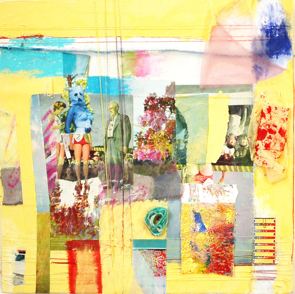 "Pageant" Jill Kirschen Recent Work Acrylic Paint, oil pastel, string, thread, mixed media