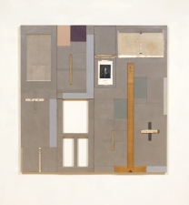 John Fraser work in relief Mixed-Media Collage on Wood Panel Construction, with Found Object