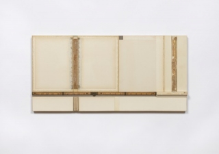 John Fraser work in relief Mixed-Media Collage on Wood Panel Construction, with Found Rule
