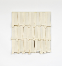 John Fraser sculpture/assemblage Starched Linen Collars on Painted-White-Welded Steel Frame