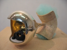 John Newman  Sculpture - 2005-2008 mold-blown mirrored glass, tulle, wood, wood putty, paper, plastic, acqua resin, stove-blacking