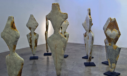 John T Adams A sculpture installation-"A Novel Isomorph" Cement, steel lath and encaustic medium on wooden armature.