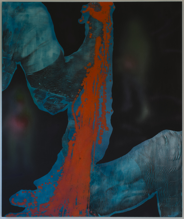 Untitled (predator vs rekall) Jon Marshalik 2016 synthetic polymers and sand on polyester