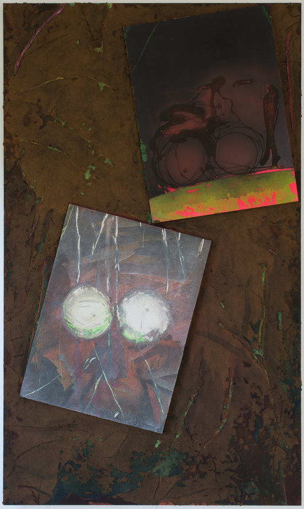 Untitled (predator vs rekall) Jon Marshalik 2016 synthetic polymers and sand on panel