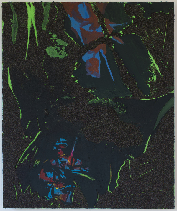 Untitled (predator vs rekall) Jon Marshalik 2016 synthetic polymers and sand on polyester