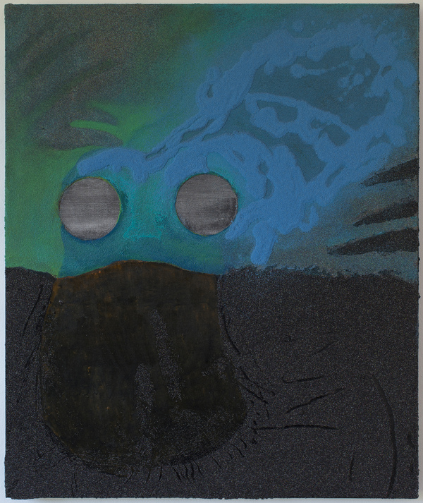 Untitled (predator vs rekall) Jon Marshalik 2016 synthetic polymers and sand on polyester
