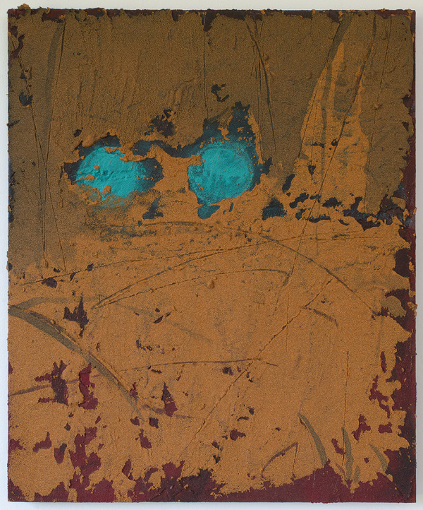 Untitled (predator vs rekall) Jon Marshalik 2016 synthetic polymers and sand on polyester