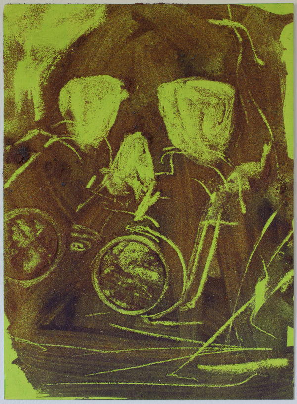 Untitled (predator vs rekall) Jon Marshalik 2016 synthetic polymers and sand on paper